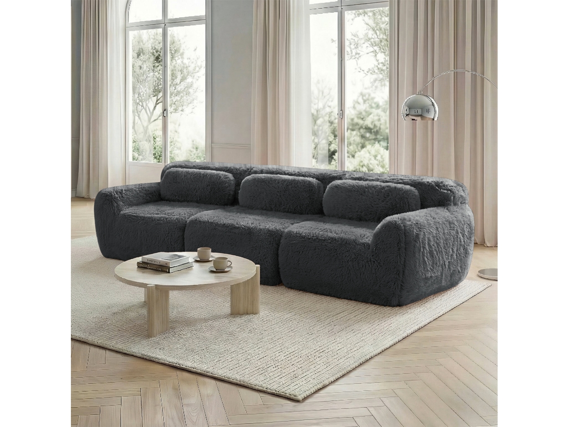 Sofá Profundo 3 Lugares Modular Cinza Conforto Extra Sala VOLTEDGE