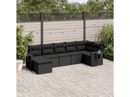 7 Pcs Conjunto De Sofás P/ Jardim C/ Almofadões Vime Pe Preto Dkd Home Decor