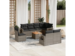Vidaxl 9 Pcs Conjunto Sofás P/ Jardim Com Almofadões Vime Pe Cinzento