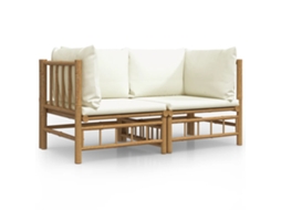 Maison Exclusive - 2pcs Sofás De Canto Para Jardim Bambu C/ Almofadões Branco Nata