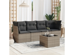 Vidaxl 5 Pcs Conjunto Sofás De Jardim C/ Almofadões Vime Pe Cinzento