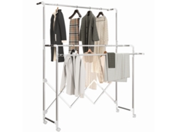 Secador de Roupa Dobrável 3 Barras Ajustáveis, Aço Inoxidável, Giratório, para Interno Externo