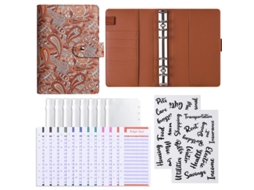 A6 Business Planner Notebook, Cashew Style Ring Binder, Orange Yellow, Standard Gift Set 12-budget Cards, 8-zipper