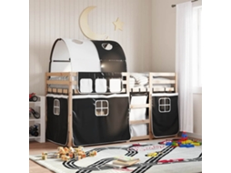 Vidaxl Beliche Com Cortinas 90x200 Cm Pinho Maciço Branco E Preto