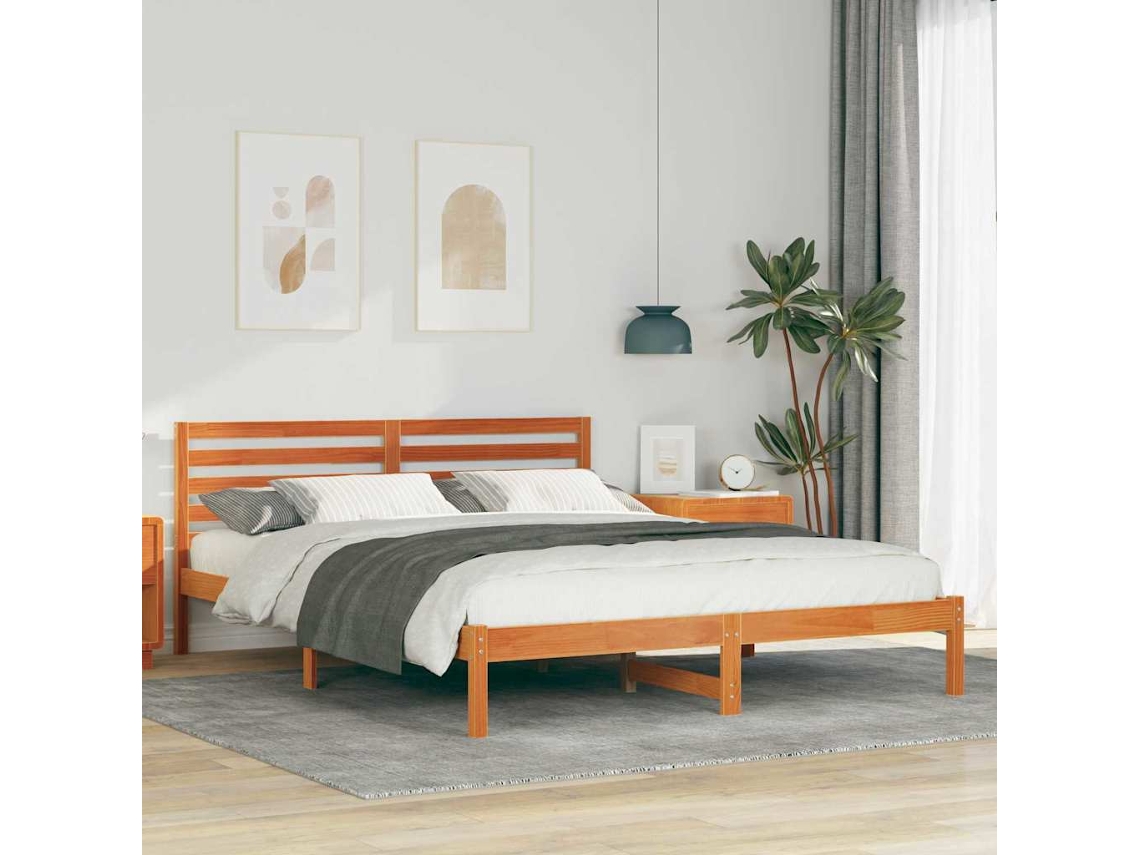 Vidaxl Estrutura Da Cama Com Cabeceira Marrom Cera 160 X 210 Cm