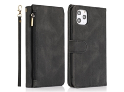 Capa Pega Para Iphone 14 Pele Sintética Com Porta-cartões Preto