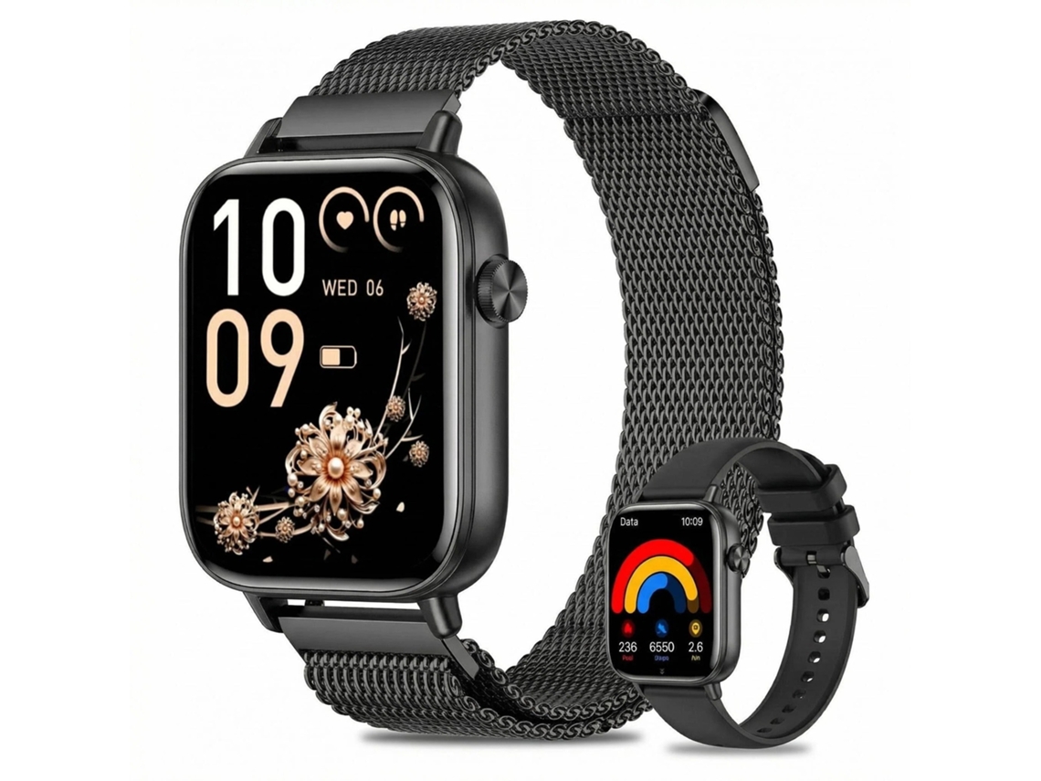 Smartwatch Panoona Ecrã Hd 1,8" Faz Responde Chamadas Frequência Cardíaca Sono Oxigénio Sangue Preto