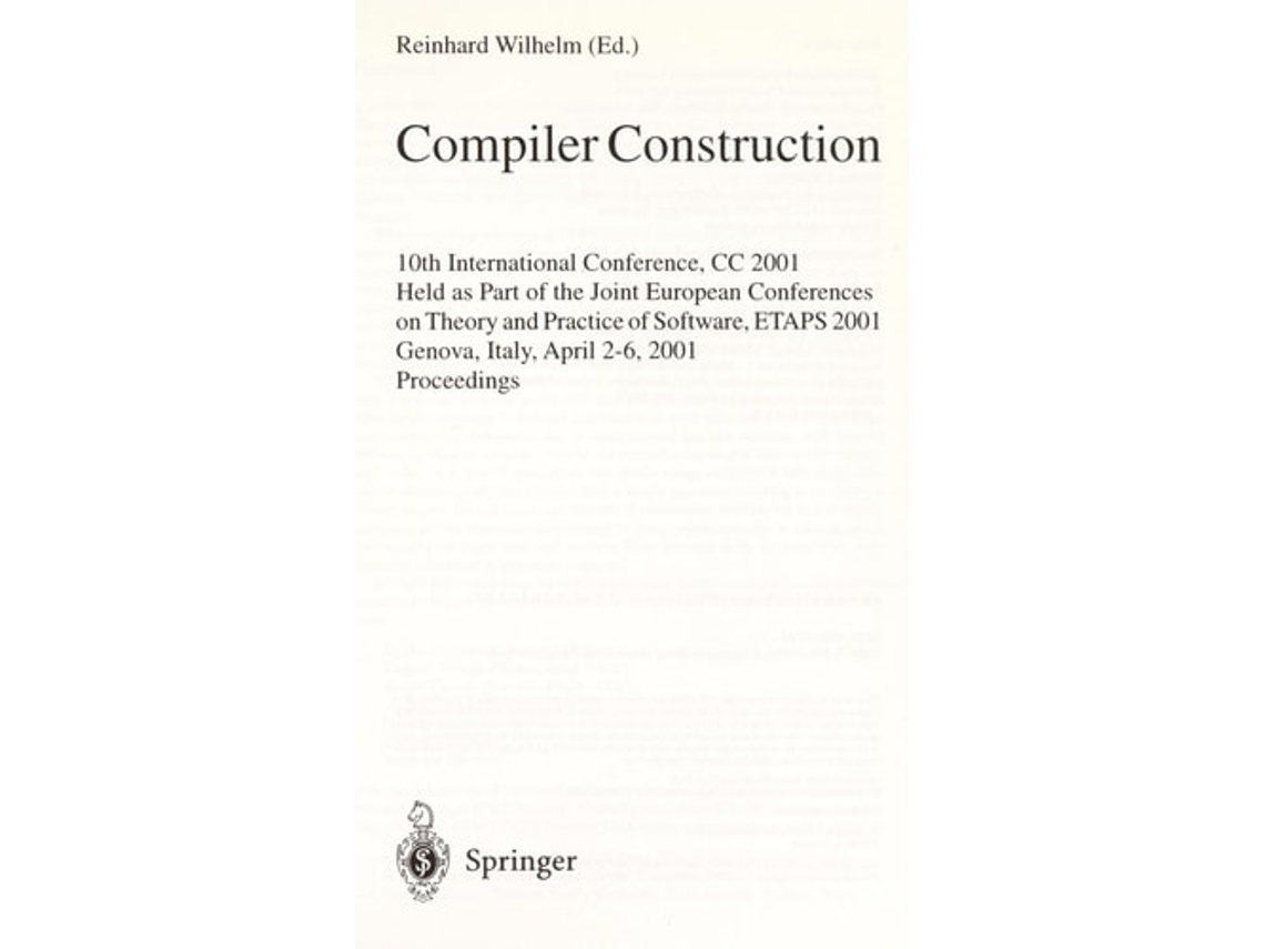 Livro Compiler Construction De Reinhard Wilhelm (inglês - Capa Dura)