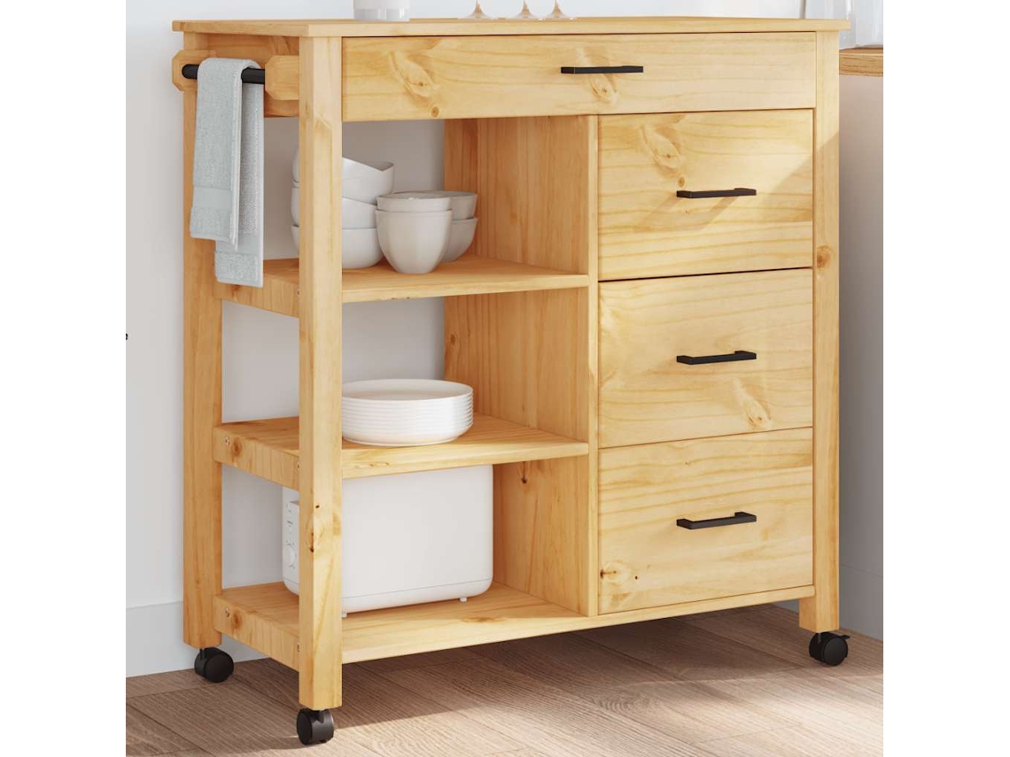 Vidaxl Carrinho De Cozinha Monza 84x40x88,5 Cm Madeira De Pinho Maciça