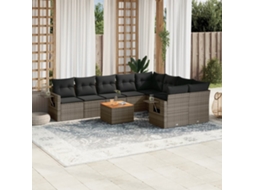 Vidaxl 10 Pcs Conjunto Sofás De Jardim C/ Almofadões Vime Pe Cinzento