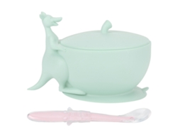 Conjunto de Prato e Colher S/MARCA de silicone para bebê com base aspiradora anti derrube verde claro
