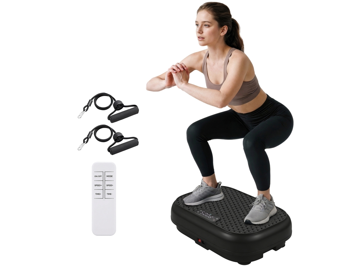 Plataforma Vibratória com 120 Níveis de Intensidade, 5 Programas Predefinidos, Controle Remoto, Visor Led para Fortalecimento Muscular, Preta.