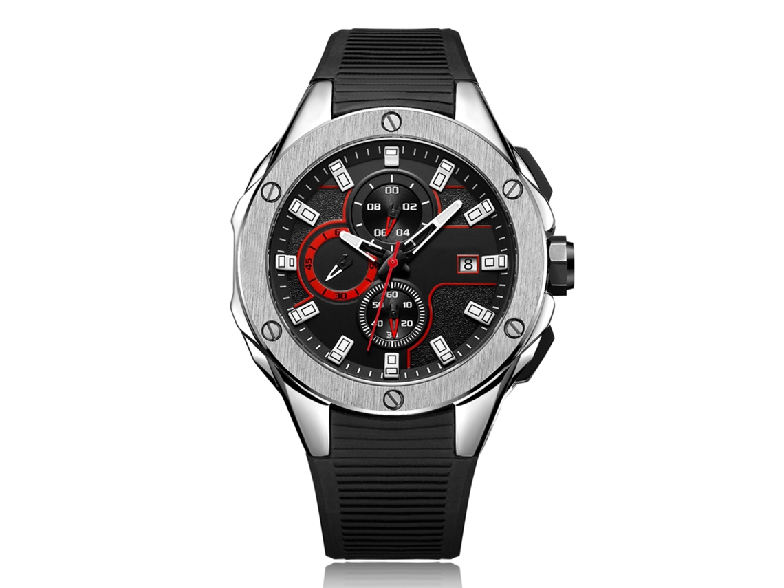 Relógio de pulso masculino Megir, pulseira de couro e silicone, mostrador redondo, movimento de quartzo analógico.