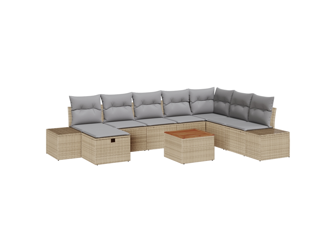 Conjunto 9 Conjunto De Sofá De Jardim Vidaxl Bege Vime Pe (55 X 55 X 37 Cm)