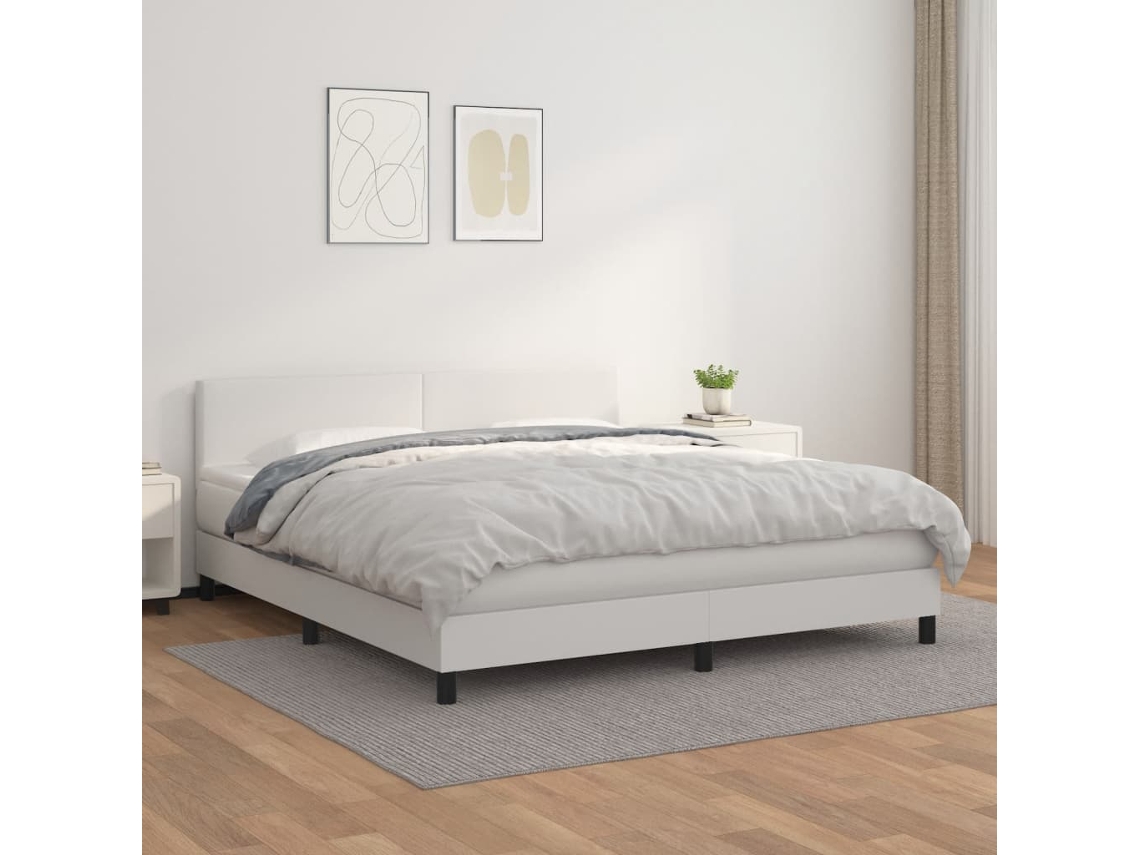 Vidaxl Cama Com Molas/colchão 160x200 Cm Couro Artificial Branco