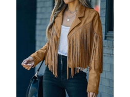 Casaco feminino de renda, estilo jeans, camurça sintética, manga comprida, casual, tamanho 2XL, cáqui, coleção 2026