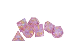 Conjunto de 7 dados poliédricos de resina com números nítidos e bordas afiadas para jogos de mesa e RPG Roxo
