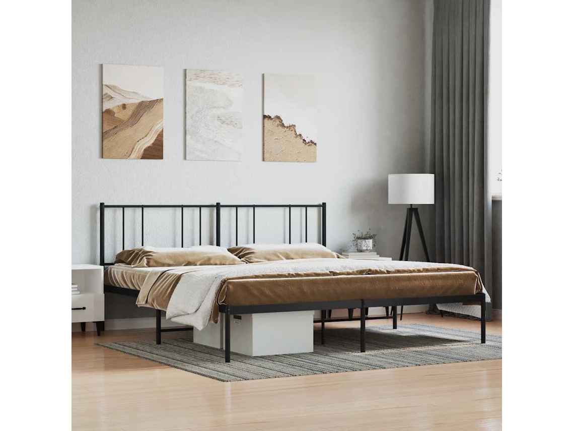 Vidaxl Estrutura de Cama com Cabeceira 200x200 Cm Metal Preto