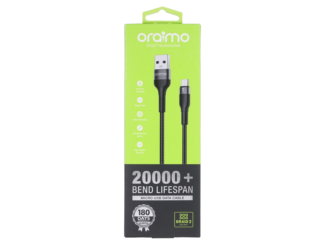 Aetheria oraimo Ocd m71 Cabo de Dados Micro usb 1m 5v2a Fast Charging Braid 2