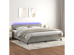 Cama Box Spring C/ Colchão/led 200x200 Cm Veludo Cinzento-claro