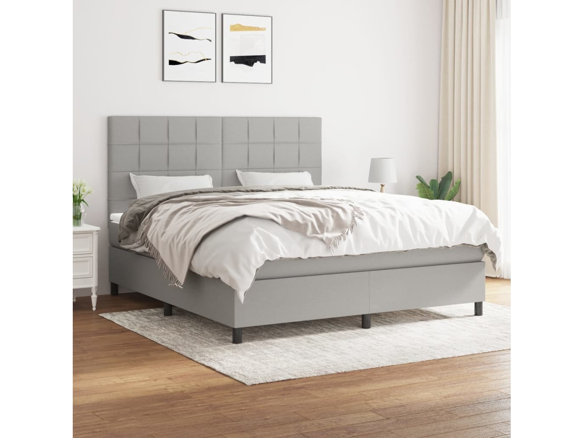 Vidaxl Cama Com Molas/colchão 180x200 Cm Tecido Cinzento-claro
