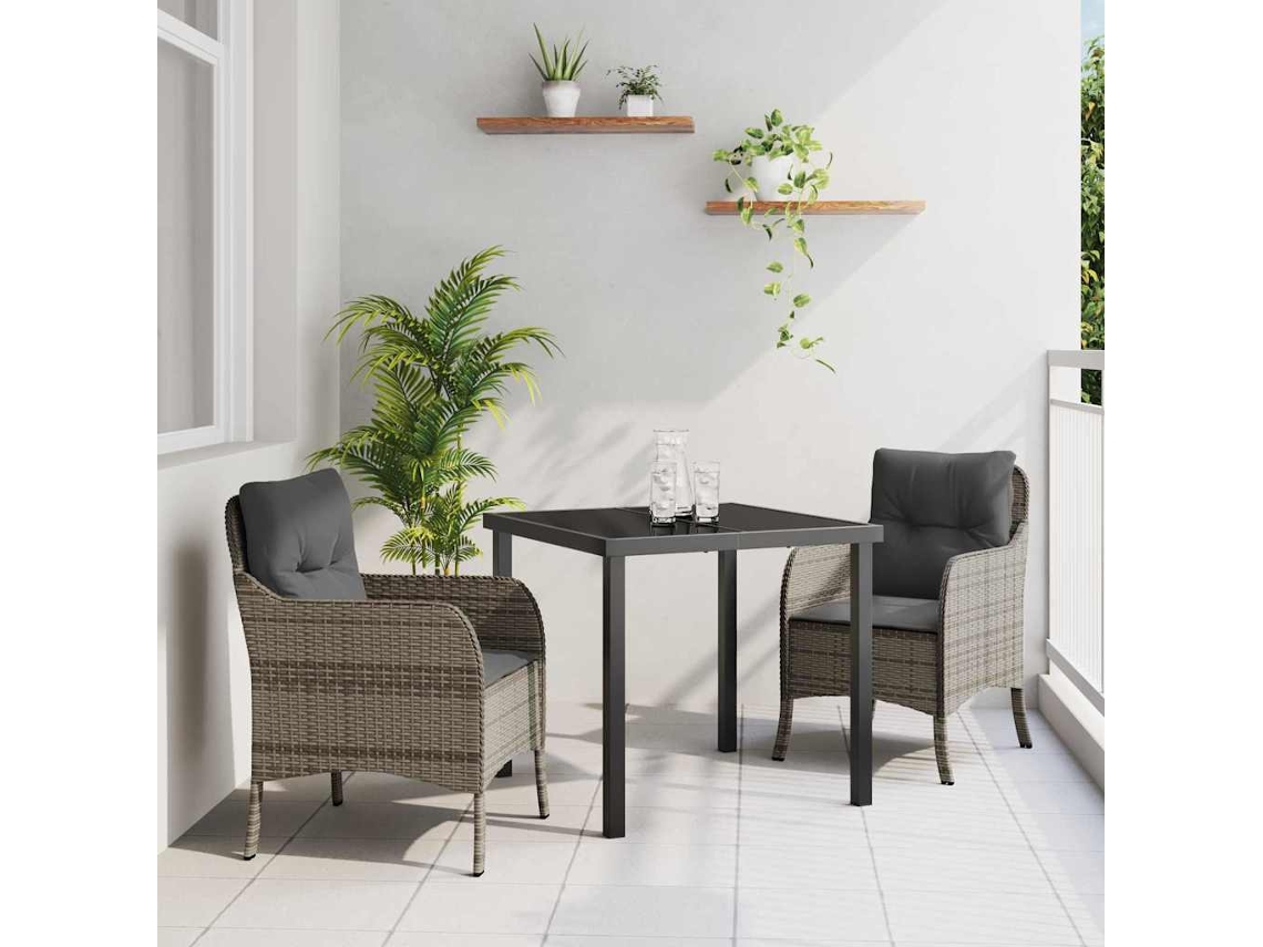 Vidaxl Conjunto de Jantar para Jardim 3 Pcs Cinzeto Vime Pe