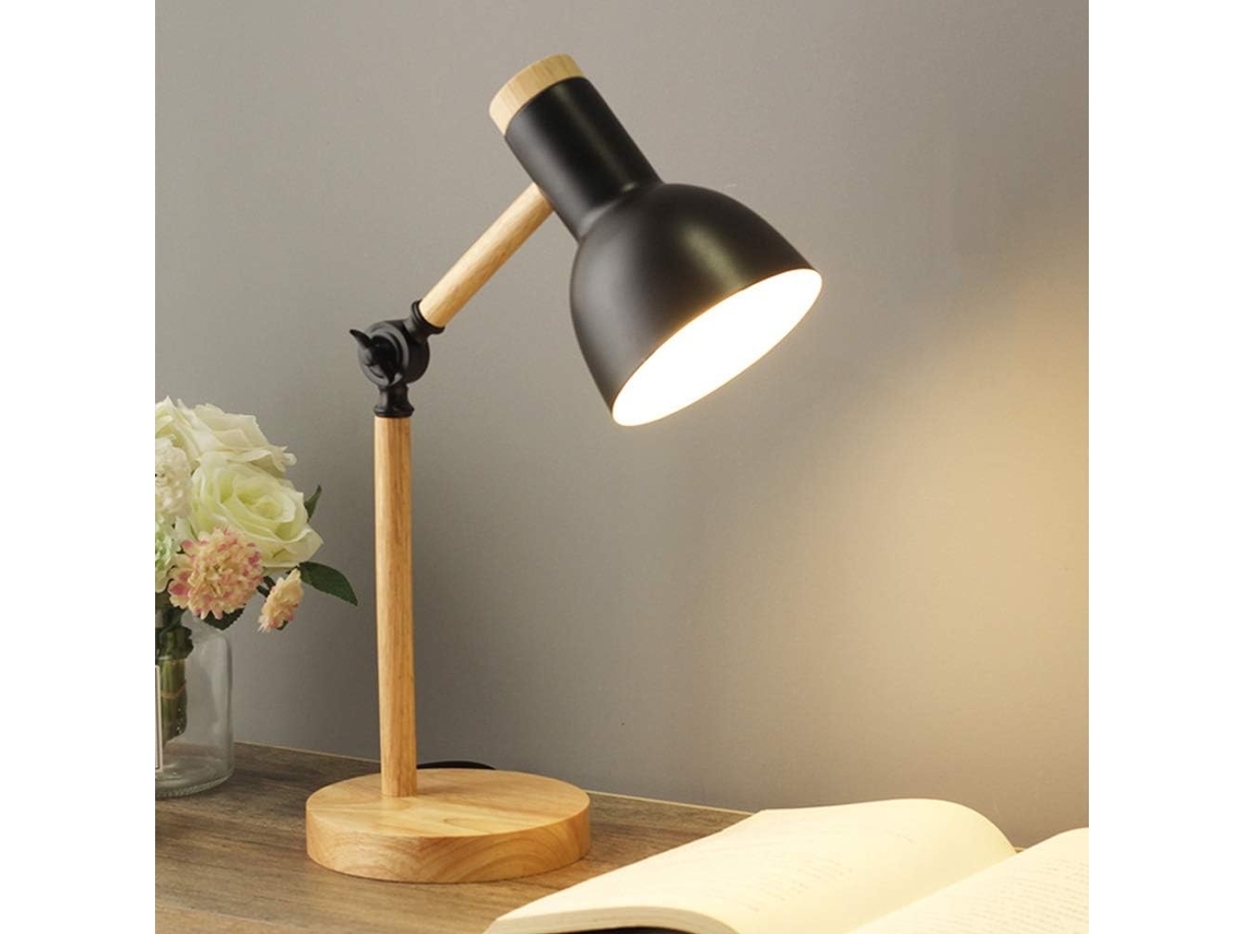 KOFIHETY Luminária De Mesa Moderna Com Proteção Para Os Olhos, Luminária Industrial Com Funcionalidade De Luz De Leitura, Design Elegante Com Madeira E Metal,