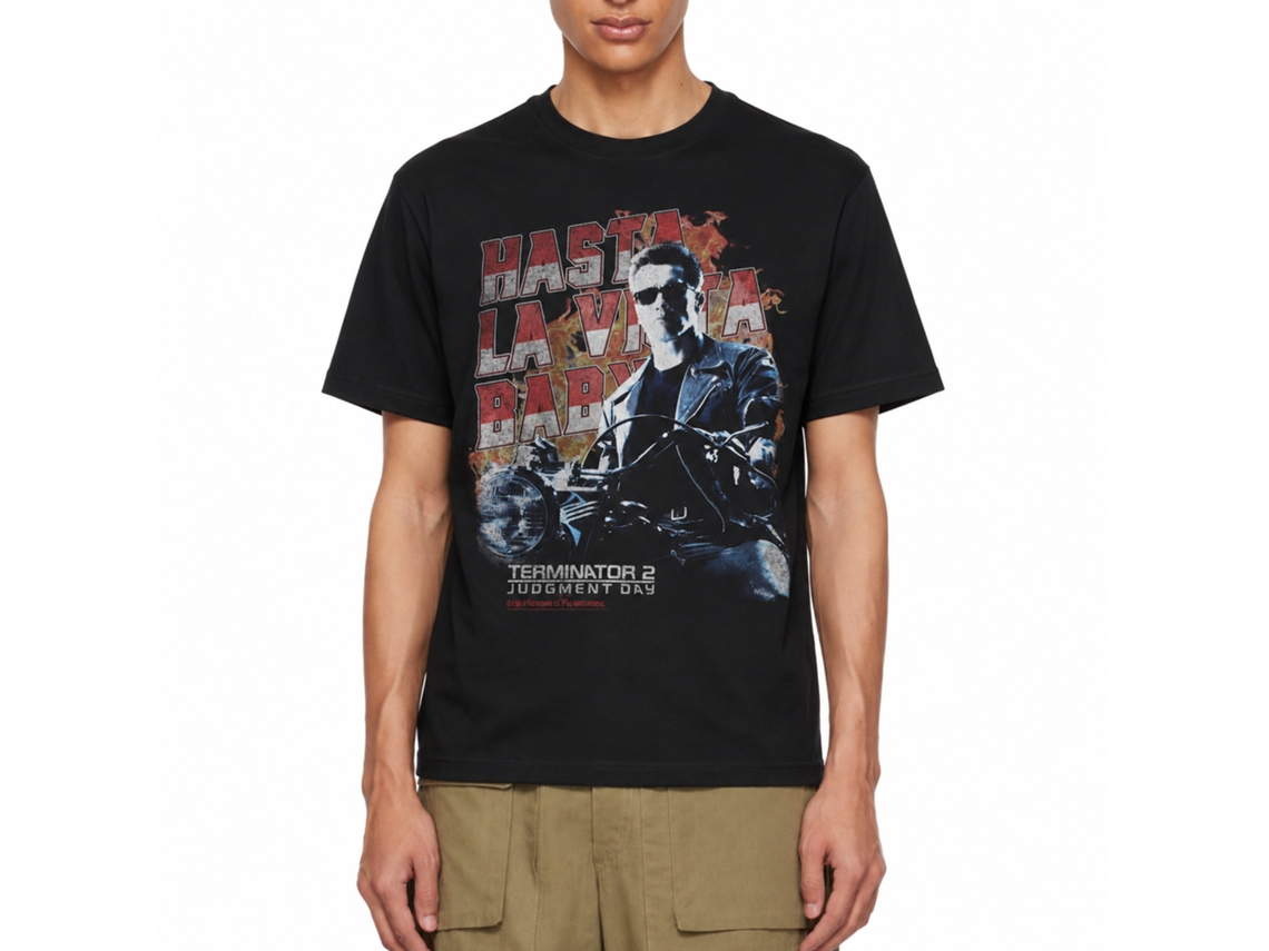 Rockinstone Terminator 2 Hasta La Vista Motorcycle Black T-shirt Size:l