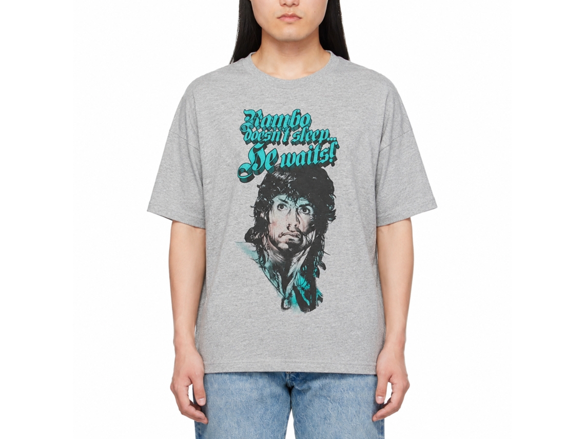 Rockinstone Rambo Movie Rain On Your Face Heather Gray Adult T-shirt Size:l