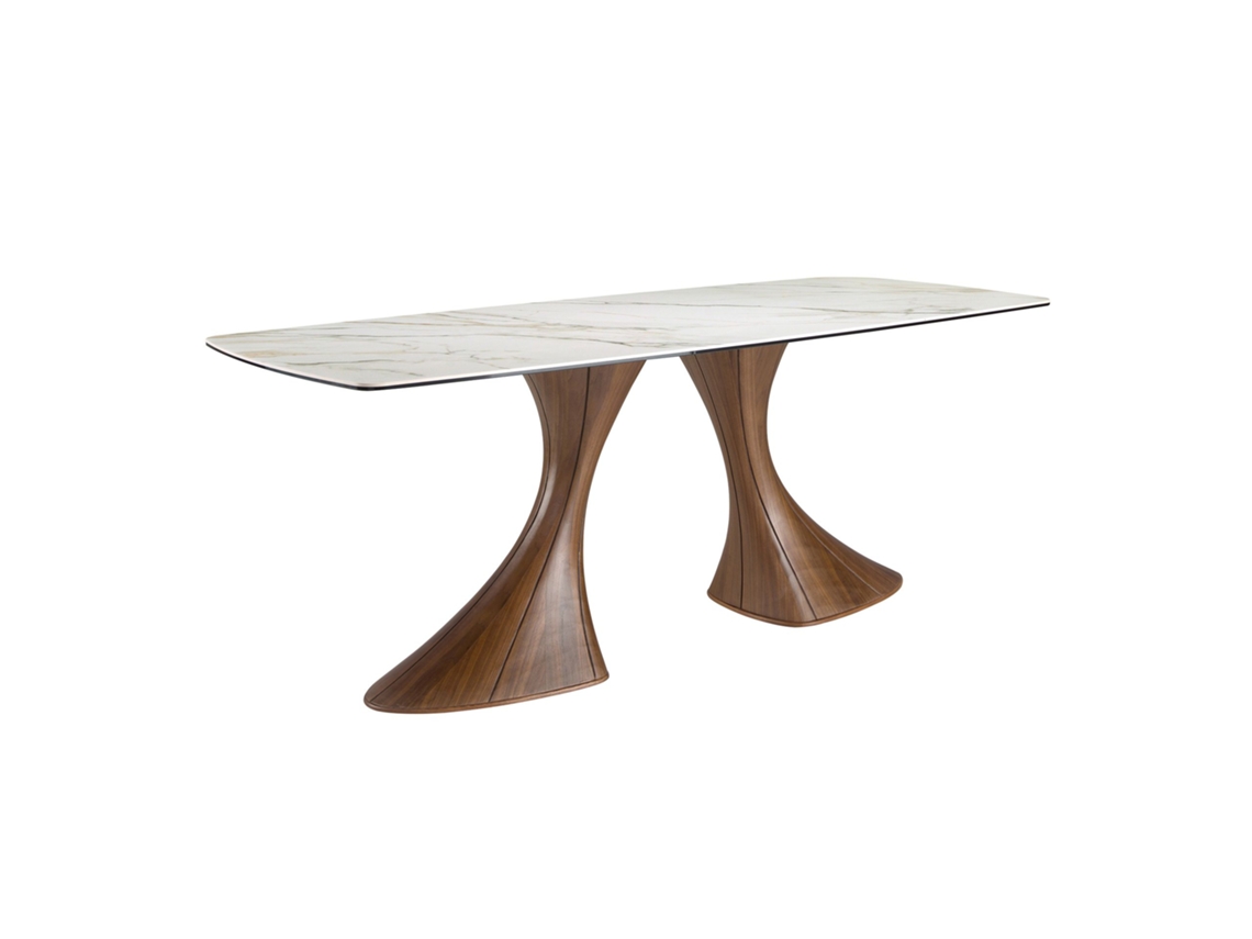 Mesa De Jantar Oval Em Formato De Barril, Em Mármore Porcelânico E Nogueira Angel Cerdá