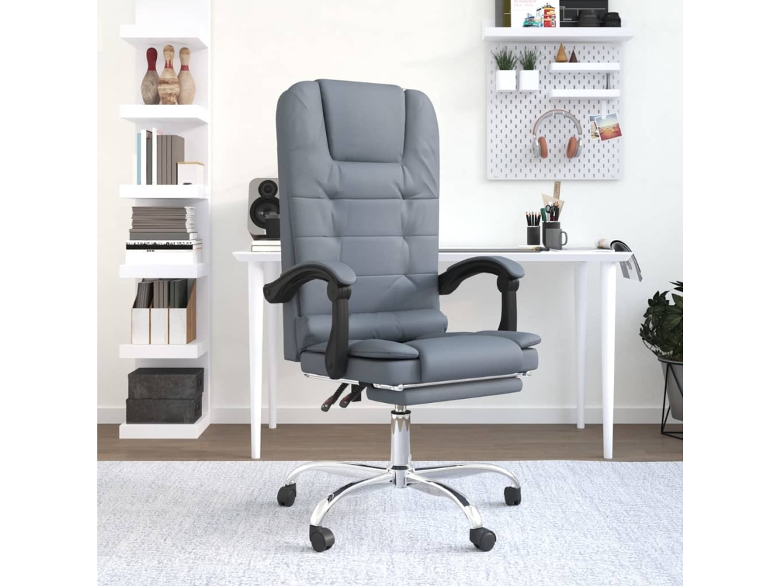 Vidaxl Cadeira De Massagens Reclinável Escritório Veludo Cinza-escuro