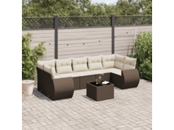 Pcs Conjunto Sofás De Jardim C/ Almofadões Vime Pe Castanho Dkd Home Decor