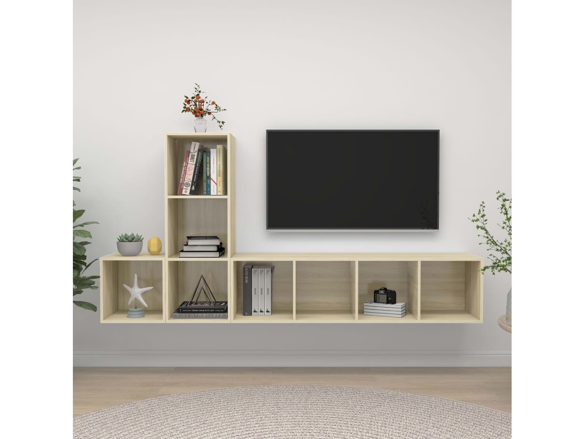 Vidaxl 3 Pcs Conjunto De Móveis De Tv Contraplacado Carvalho Sonoma