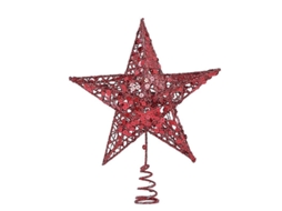 Topo De Árvore De Natal Estrela Com Glitter Decoração De Festa Natalino 20cm Metal Vermelho