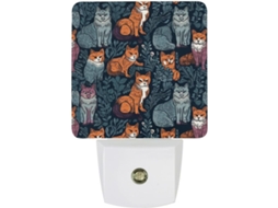 Luminária noturna LED com estampa de gato, sensor crepuscular, luz noturna decorativa para corredor, luz para quarto