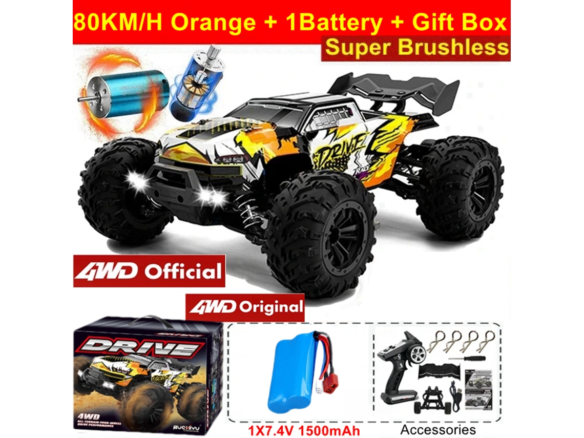 Carro Rc 4wd Brushless 50 80km/h Alta Velocidade Caminhão Off Road Brinquedo Adulto Criança Laranja Aeuzwr