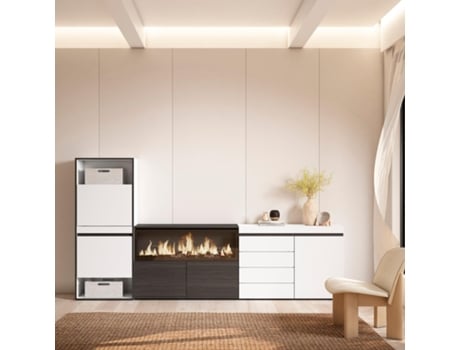 Sapateira 274X145X35 Cm para Quarto Dormitório Lareira Eléctrica Xxl Cómoda Branco SKRAUT HOME