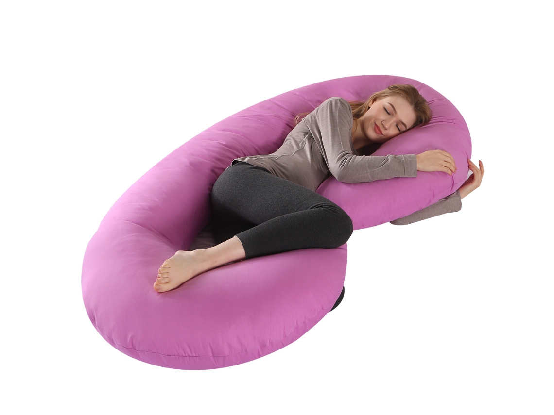 Almofada para Grávidas, Travesseiro para Gestantes em Formato de C, Alivia Dores nas Costas e Pescoço Gravidez SPQMENT (140x70cm roxa)