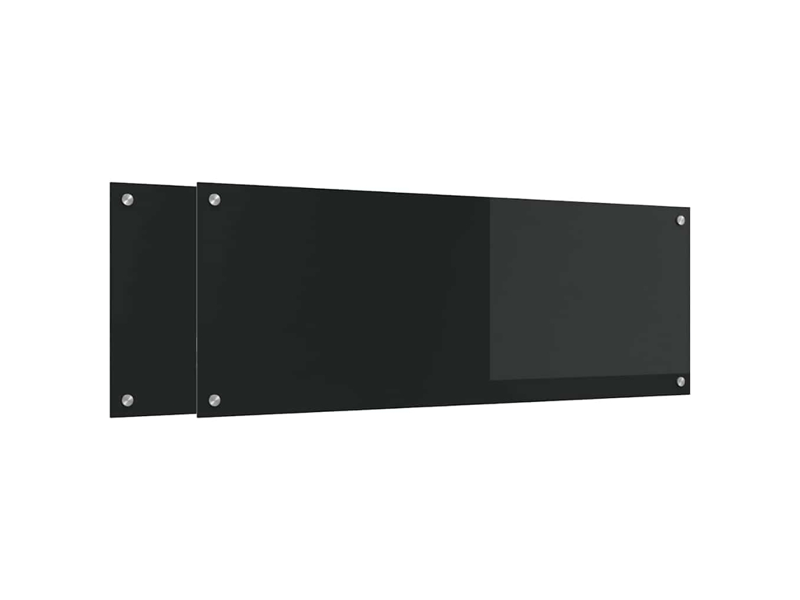 Conjunto 2 Backsplash De Vidro Temperado Para Cozinha Vidaxl Preto Vidro Temperado
