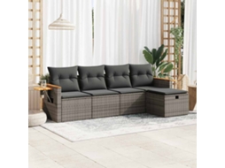 Vidaxl 5 Pcs Conjunto Sofás De Jardim C/ Almofadões Vime Pe Cinzento