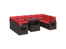 Conjunto de 10 Sofás Jardim com Almofadões Vime Pe/acácia Castanho MAISON EXCLUSIVE