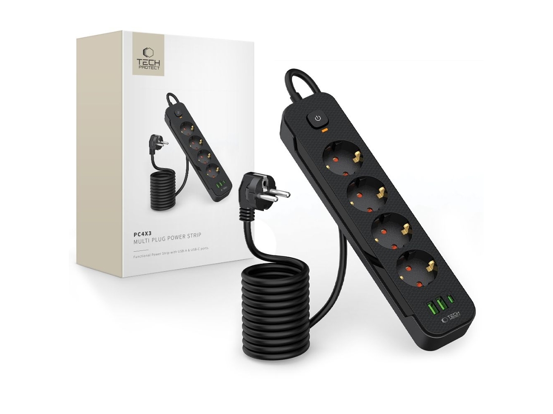 Caixa De Junção Tech Protect 2 M Com Usb C/usb A Preta Brilvibera