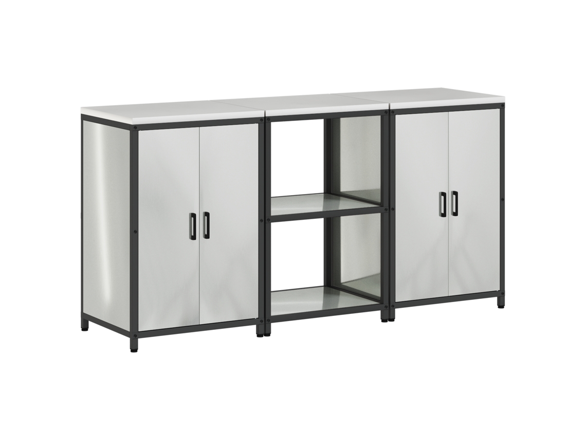 Conjunto 3 Armário De Cozinha Vidaxl Prateado Aço (180 X 50 X 92 Cm)