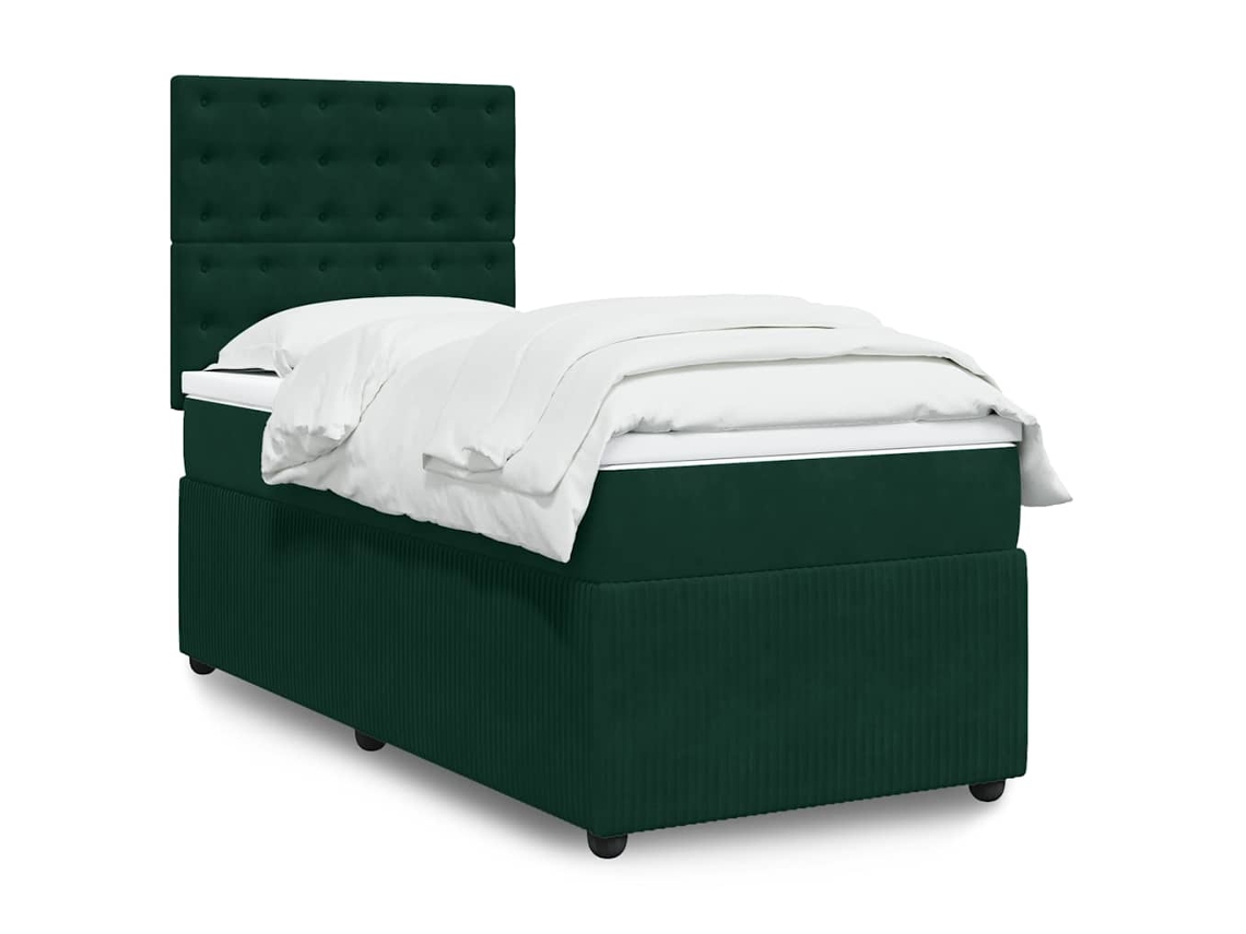 Vidaxl Cama Com Molas/colchão 90x200 Cm Veludo Verde-escuro