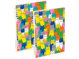 Conjunto de 2 Cadernos Espiral Tamanho A5 Estampa Colorida Gato 21,1 X 14,5 Cm Encadernação em 60 Folhas Par