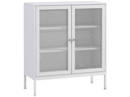 Aparador de 3 Níveis com Portas de Malha e Prateleira Ajustável 80x37x92 Cm Branco S/MARCA
