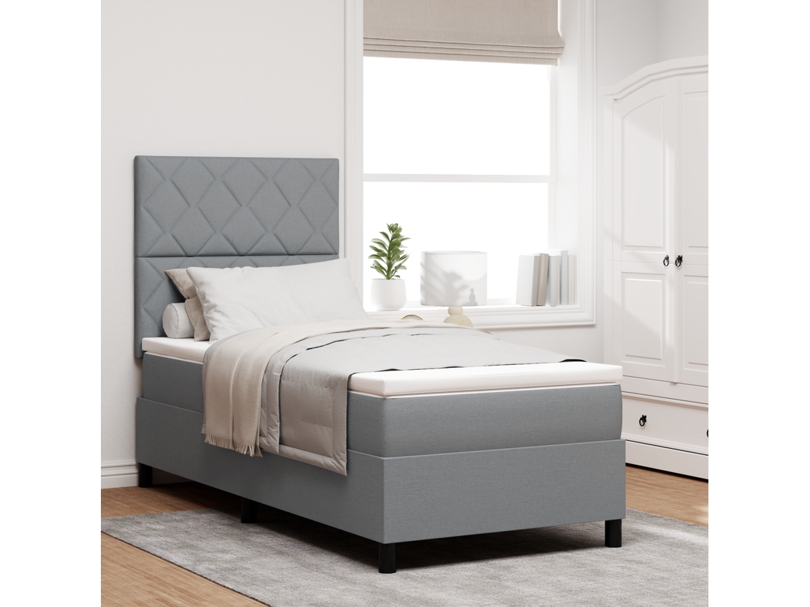 Cama Com Estrado E Colchão Com Luz Led Em Cinza Claro, 100 X 200 Cm Tecido