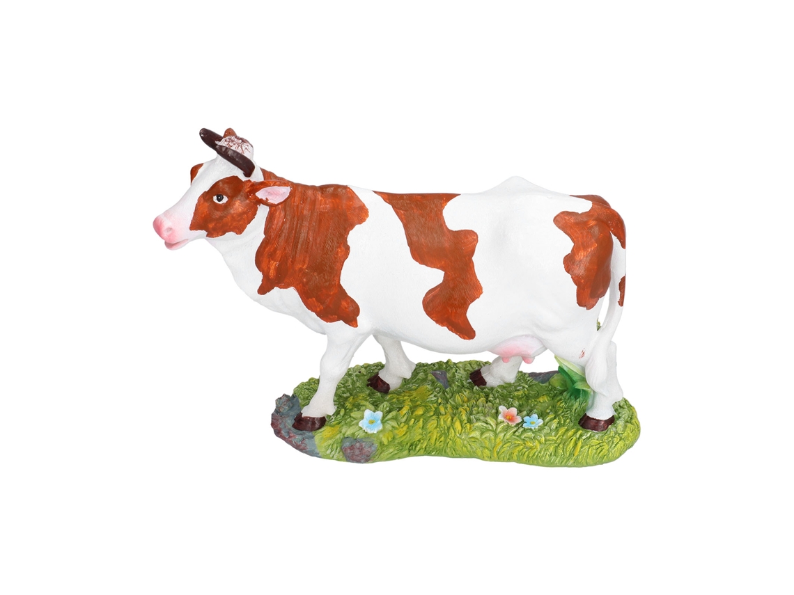 Ornamento de Vaca em Resina Marrom e Branco Figura Animal para Decoração de Casa Jardim Bonsai