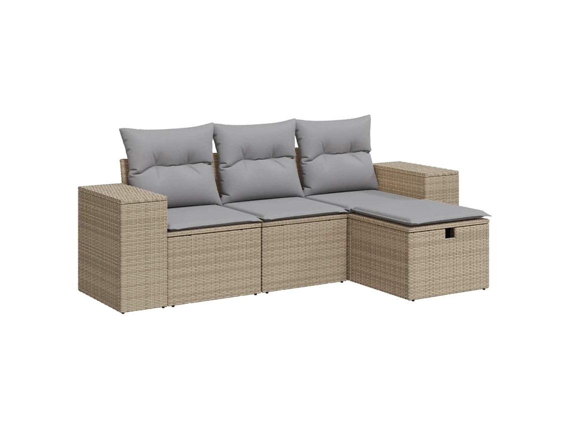 Conjunto de 4 Sofás para Jardim com Almofadões Vime Pe Bege MAISON EXCLUSIVE (4 pcs)