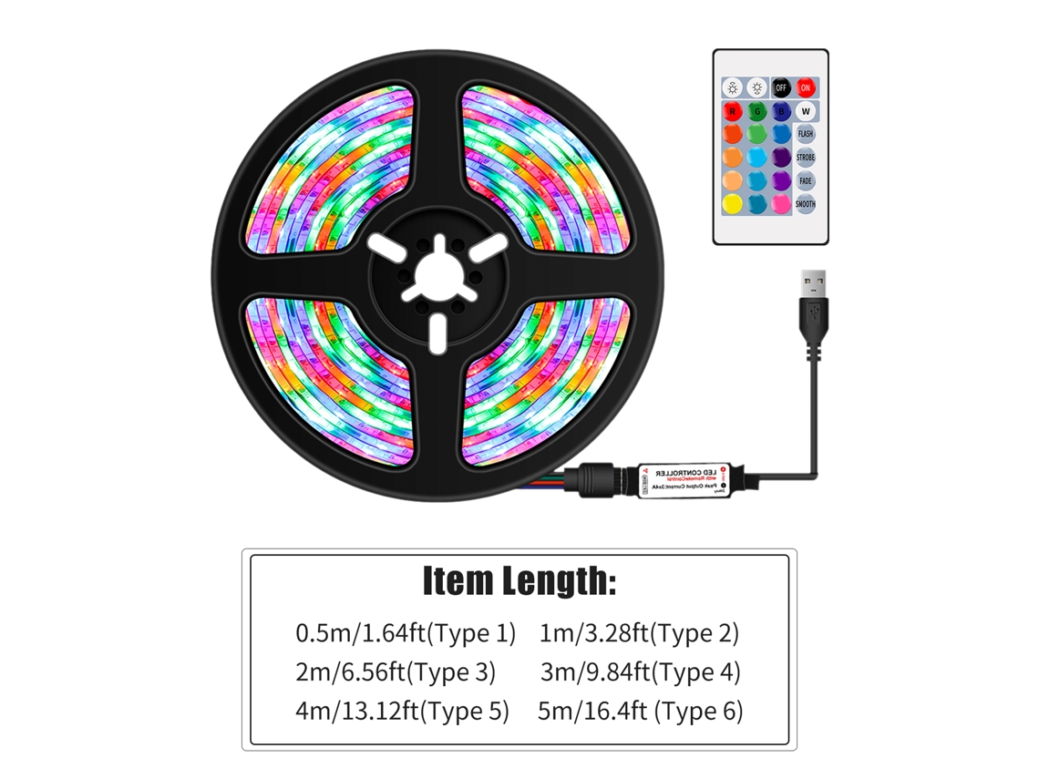 Fita de LED RGB Flexível com Controle Remoto 24 Teclas Usb 16 Cores | S/MARCA